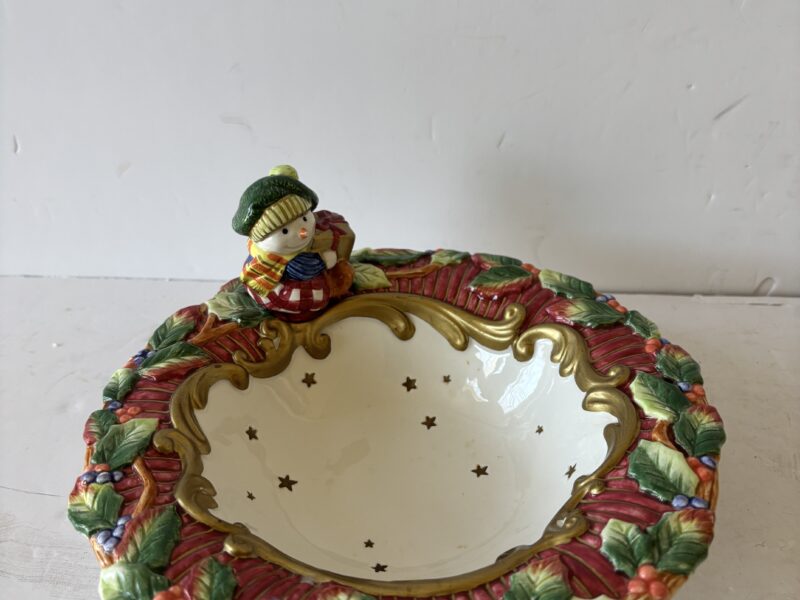 Fitz and Floyd snowman candy dish "as is"