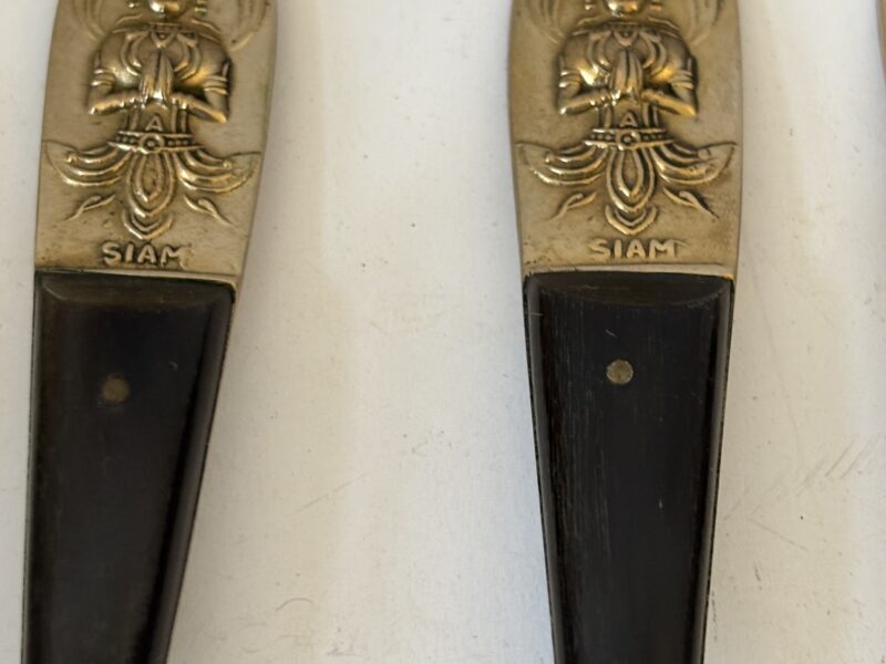 Set of 8 Siam Siddharta teaspoons brass and teakwood