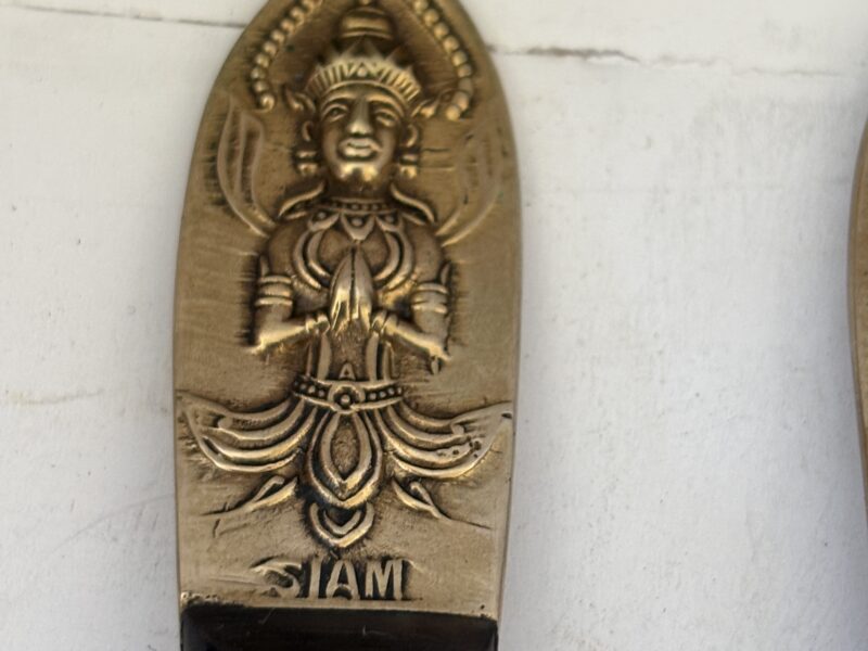 Lot of 7 Siam Siddharta forks brass and teakwood