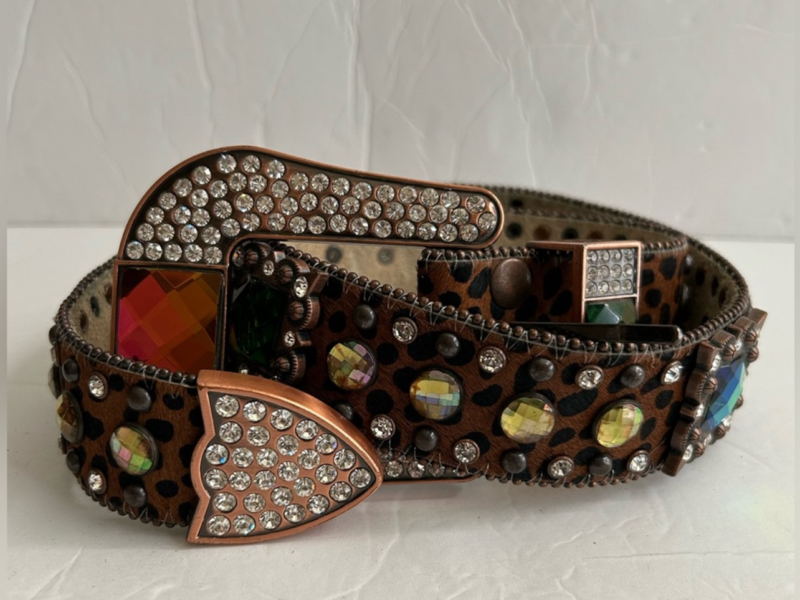 Blingy western leopard women belt S Multicolored rhinestones
