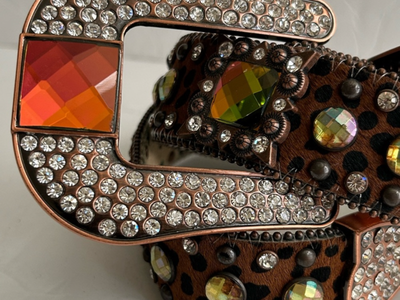 Blingy western leopard women belt S Multicolored rhinestones