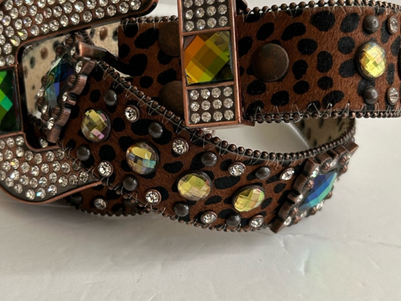 Blingy western leopard women belt S Multicolored rhinestones