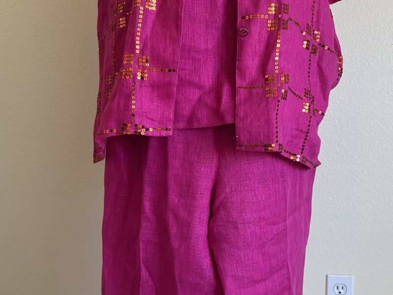 Diane Gilman Pink Glamorous Pantsuit with Gold Accents size Large