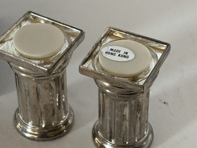 Alfred E Knobler Hongkong Silverplate column salt & pepper shakers in box