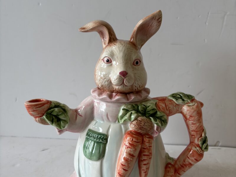 SOLD Easter Bunny teapot rabbit with carrot figural teapot