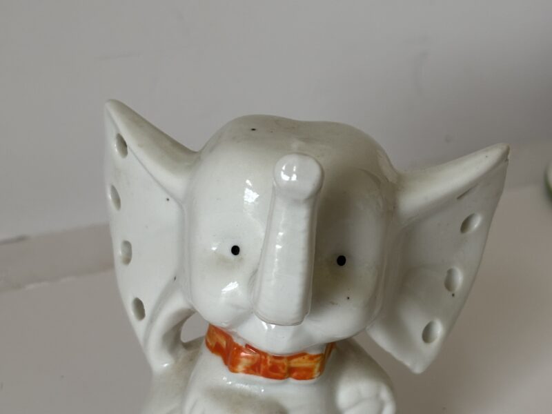 Vintage white porcelain baby elephant figurine earrings ring holder