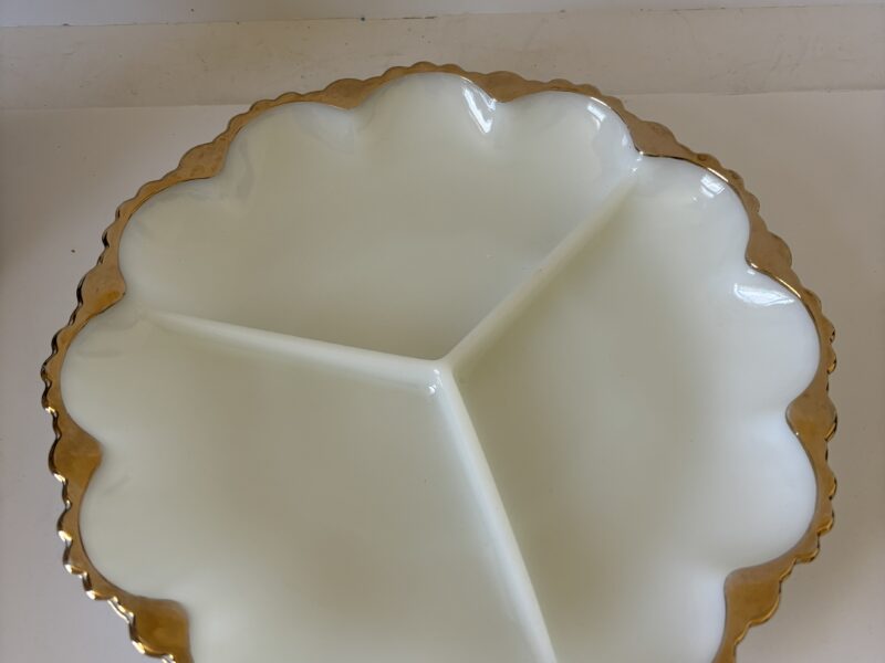 Milkglass Divided 10" Dish with Gold rim