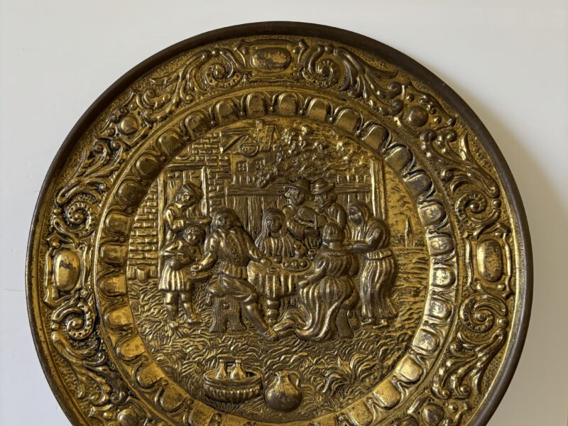 Vintage large 17" hammered brass plaque plate English decor