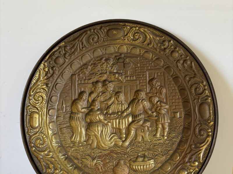 Vintage large 17" hammered brass plaque plate English decor