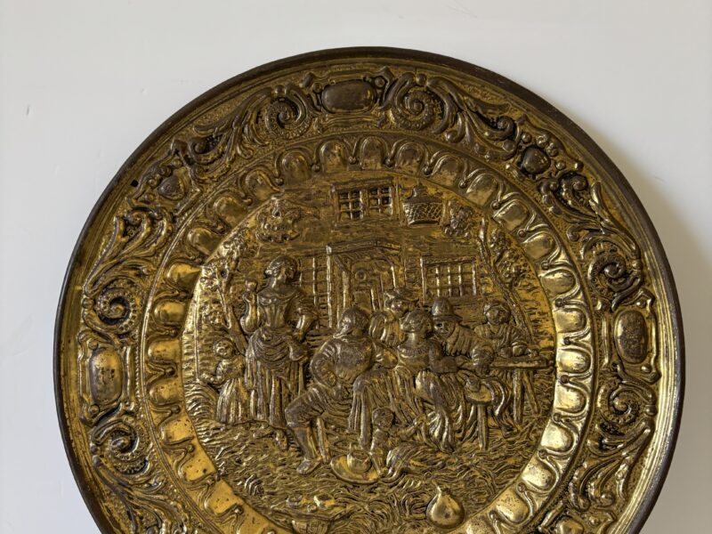 Vintage English brass hammered plate large 17"
