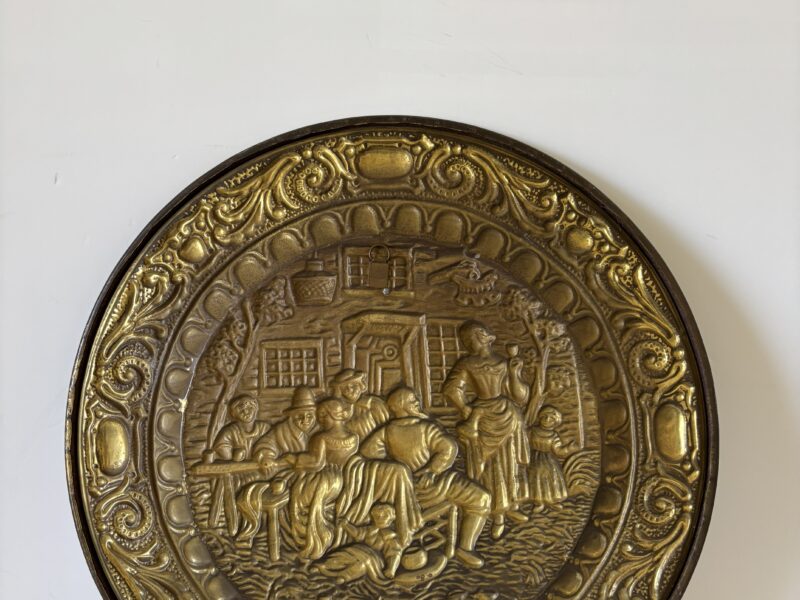 Vintage English brass hammered plate large 17"