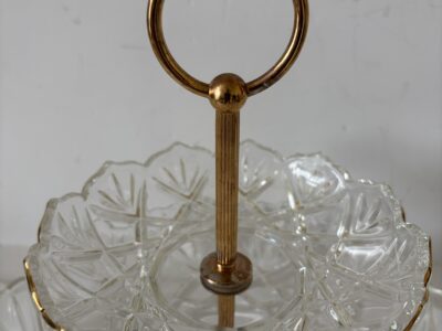 Large cut glass tidbit with gold trim