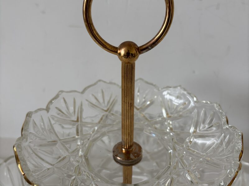 Large cut glass tidbit with gold trim