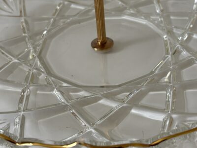 Large cut glass tidbit with gold trim