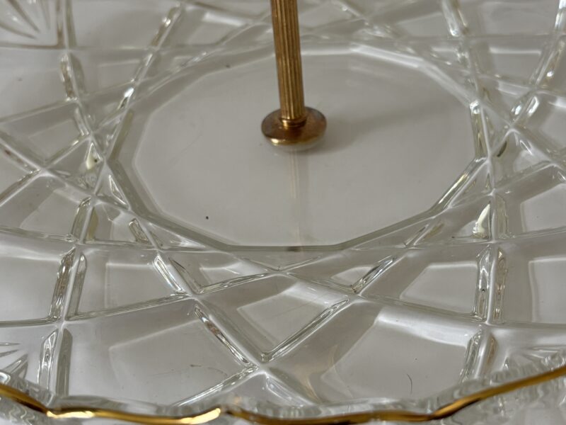 Large cut glass tidbit with gold trim