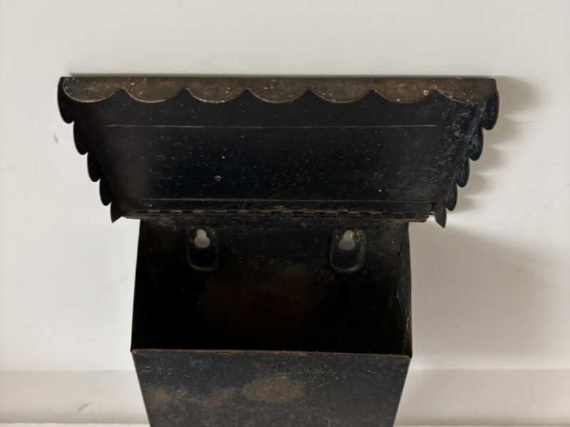 Vintage Mail box black with brass horse carriage accent and paper roll holder hooks