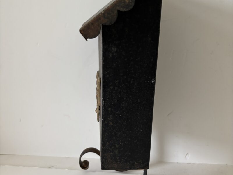 Vintage Mail box black with brass horse carriage accent and paper roll holder hooks