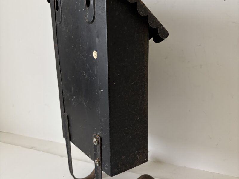 Vintage Mail box black with brass horse carriage accent and paper roll holder hooks