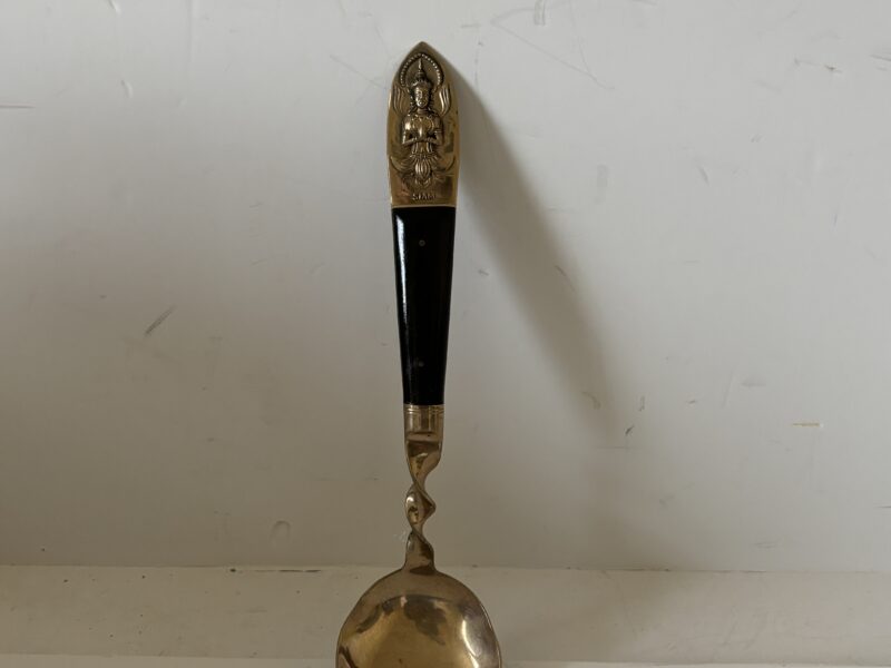 Vintage Siam Siddharta gravy ladle brass with teakwood