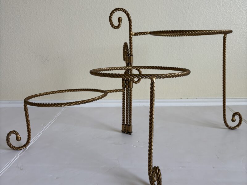 Folding Swivel braided golden metal plate holder or potted plant stand