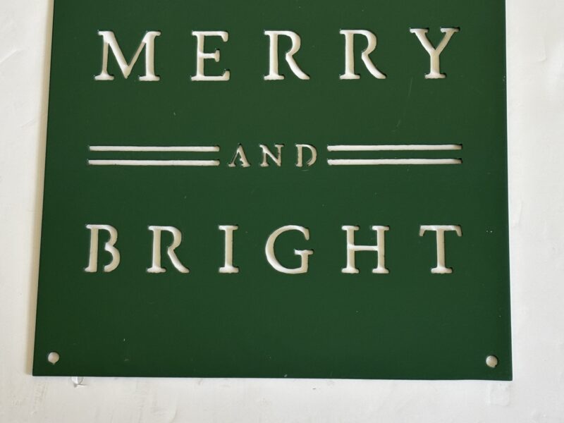 Heavy metal 11.5" square Christmas wall decor "Merry and Bright"