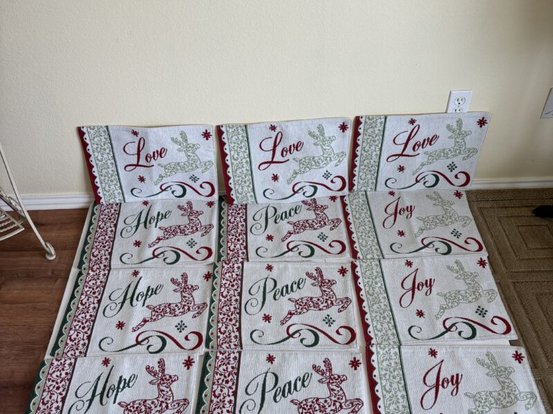 Christmas placemats set of 12 -peace hope love joy