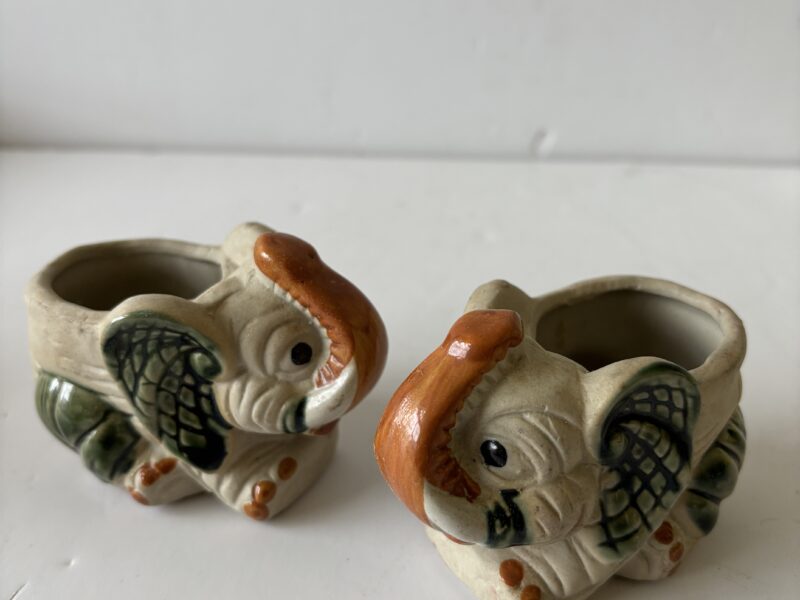 Vintage elephant figurines / mini 4" planters lot of 2