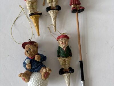 Lot of 5 Golf Ornaments Tees club bear on golf ball