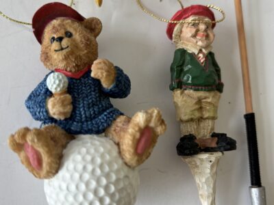 Lot of 5 Golf Ornaments Tees club bear on golf ball