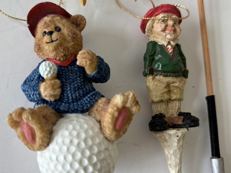 Lot of 5 Golf Ornaments Tees club bear on golf ball