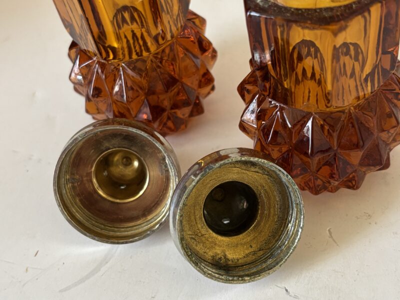 Vintage Indiana Glass Amber diamond point salt and pepper shakers set