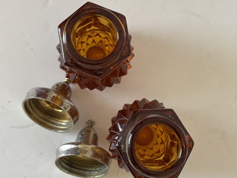 Vintage Indiana Glass Amber diamond point salt and pepper shakers set