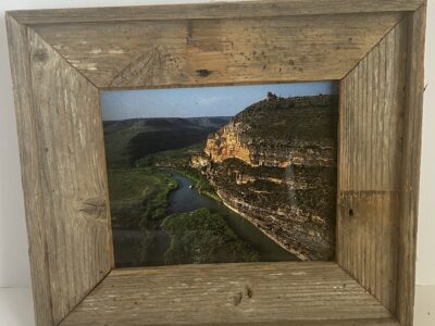 Barnwood frame with natural landscape design