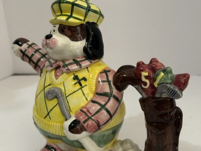 Vintage 1993 OCI Omnibus Ceramic Dog Teapot Bag Clubs Balls