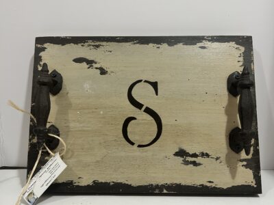 Signed by Artist wooden Tray with sign S with handle
