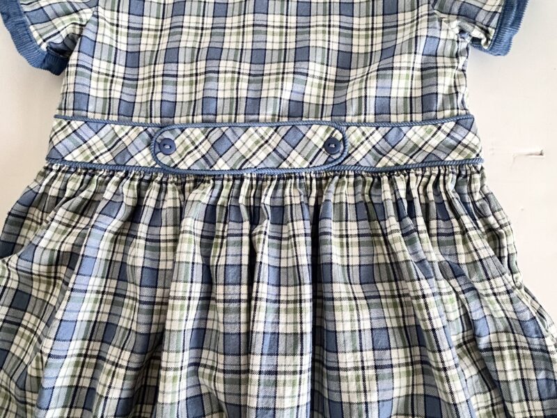 Strasburg Blue and White Pleated Sundress with Puff Sleeves 7y