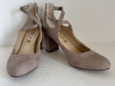 Unisa Tan Block Heel Pumps with Ankle Strap