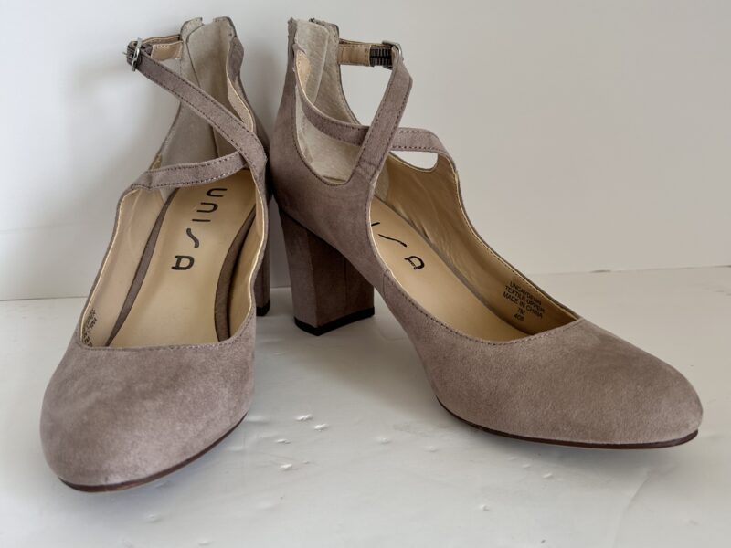 Unisa Tan Block Heel Pumps with Ankle Strap