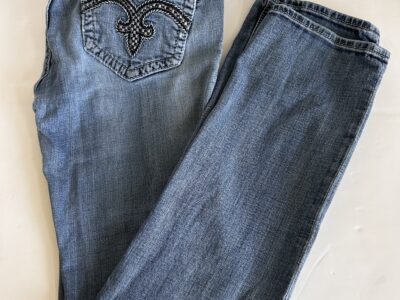 Rock Revival Blue Straight Leg Jeans with Distinctive Stitching