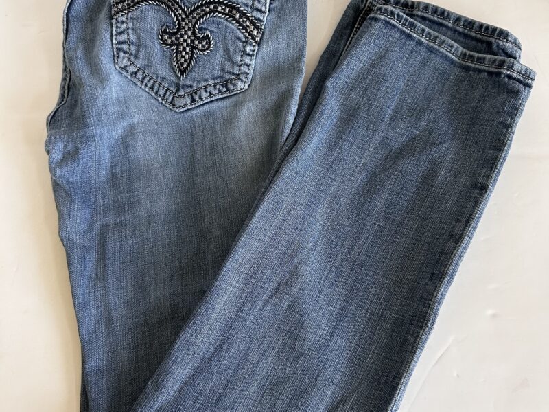 Rock Revival Blue Straight Leg Jeans with Distinctive Stitching