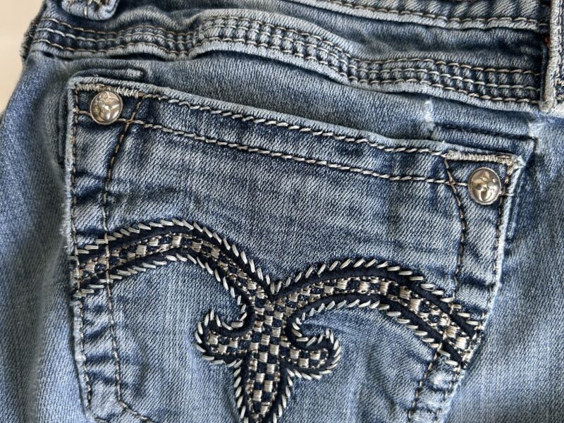 Rock Revival Blue Straight Leg Jeans with Distinctive Stitching