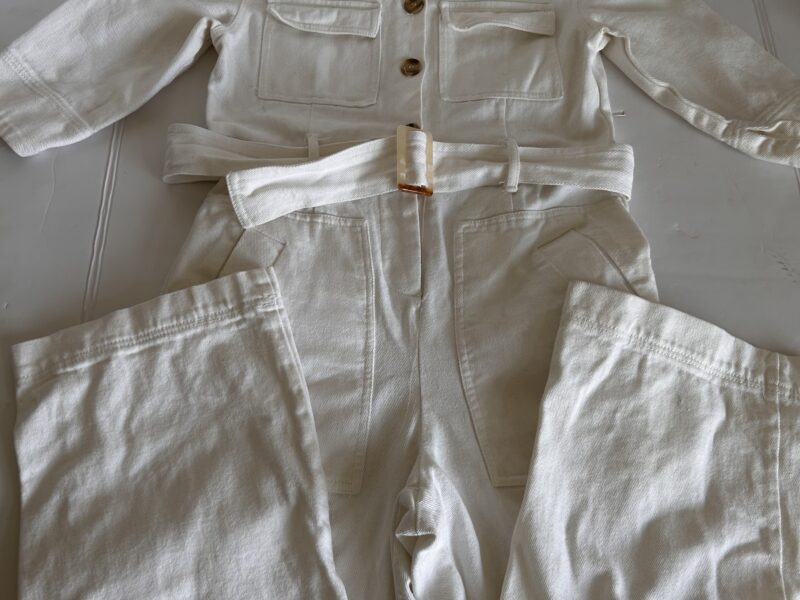 Cream Relaxed Jumpsuit with Natural Texture By Aeryne S