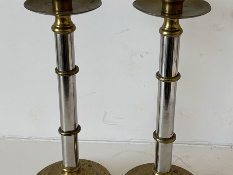 Pair of brass candle holders for tapers