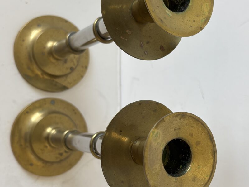 Pair of brass candle holders for tapers