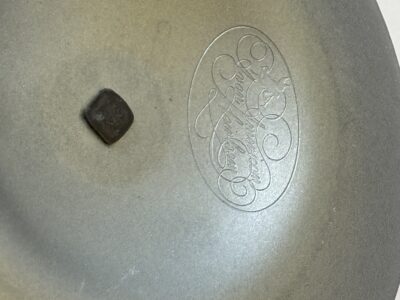 Avon American Heirloom pewter candle holder with drip plate and finger grip