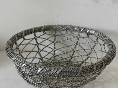 Vintage chain link wire woven round basket 12" tray
