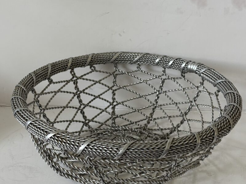Vintage chain link wire woven round basket 12" tray