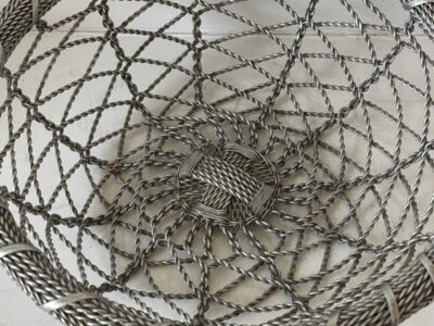 Vintage chain link wire woven round basket 12" tray