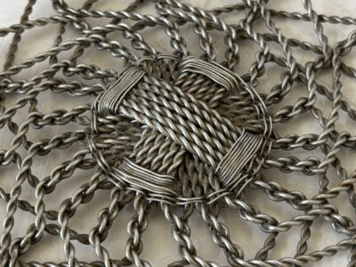 Vintage chain link wire woven round basket 12" tray