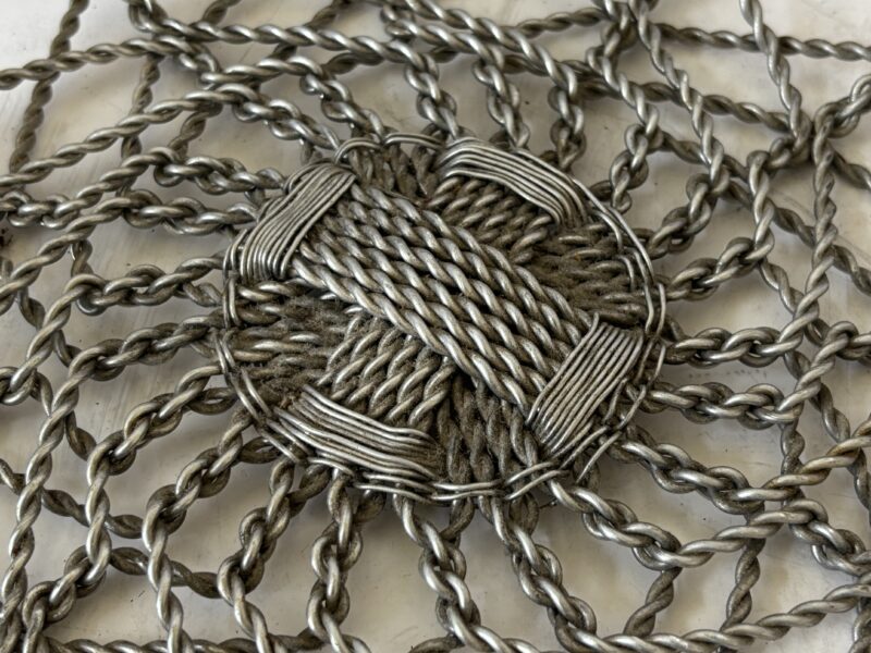 Vintage chain link wire woven round basket 12" tray